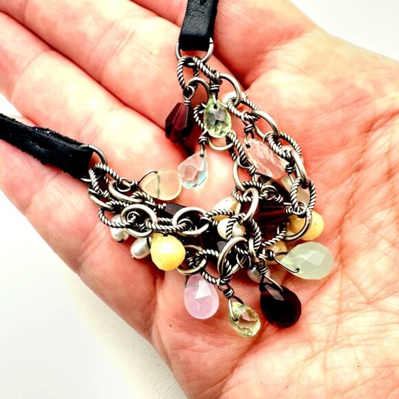 Silpada Sterling Silver Oxidized Glass Beads & Pearl Black Suede Necklace N1263 - Picture 3 of 3